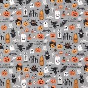 Halloween tyger Halloween-tyg med pumpor, katter, fladdermöss och spöken på grå bakgrund